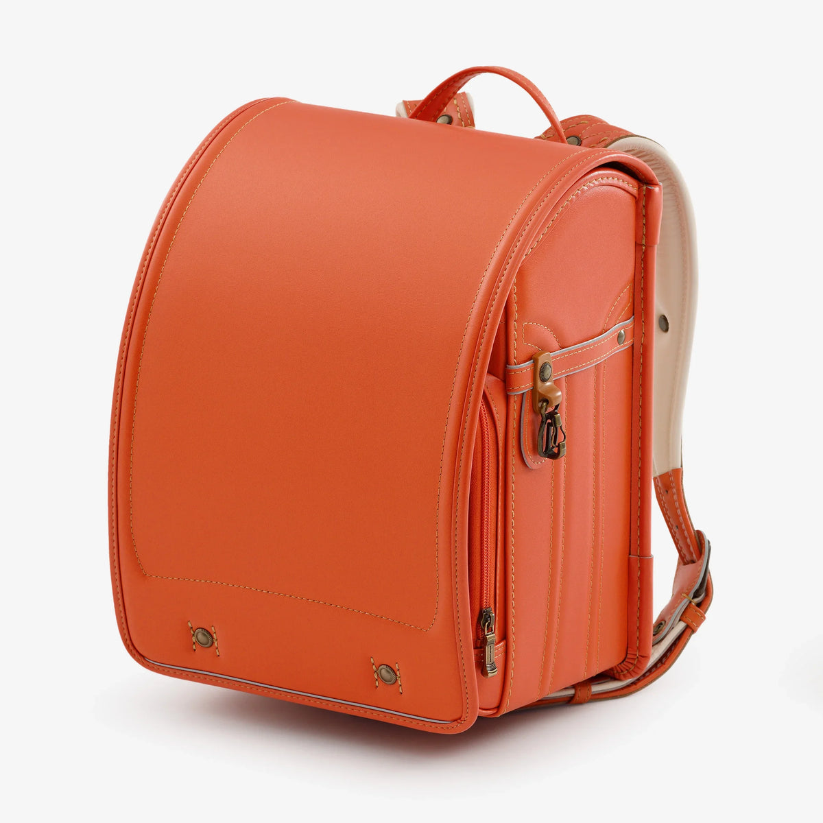 Bolca Randoseru – Leather by Murase Kabanko – orange Japanese randoseru backpack with leather finish and sturdy straps