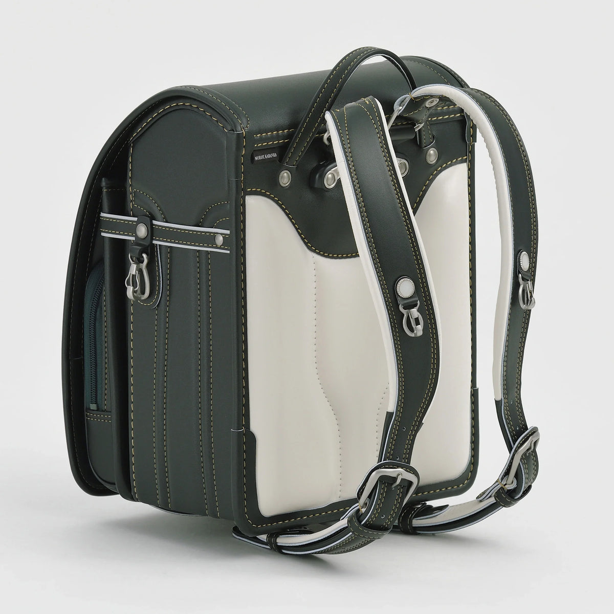 Bolca Randoseru by Murase Kabanko – japanese randoseru backpack in black and white with padded straps and detailed stitching