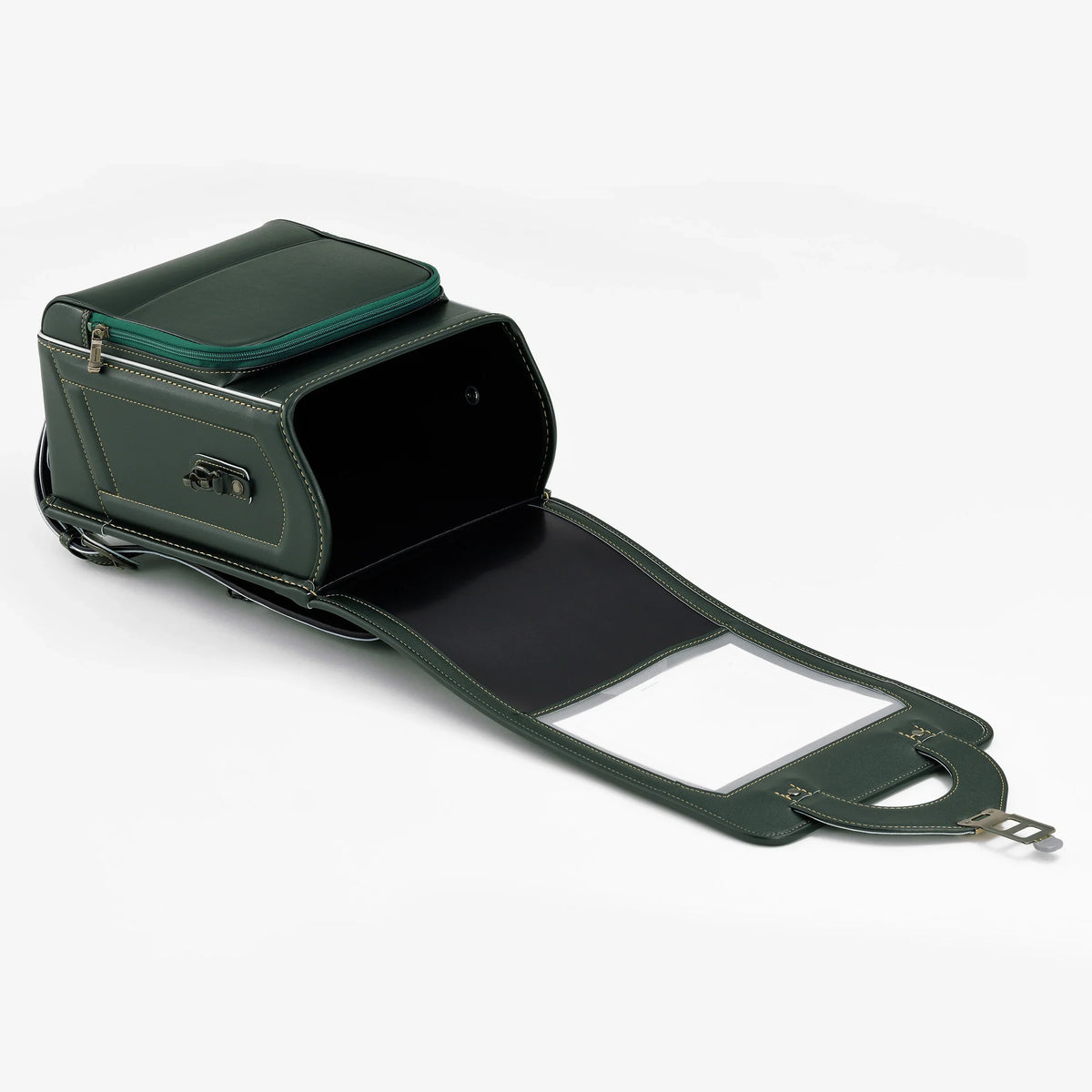 Glanz V Randoseru by Murase Kabanko – dark green Japanese randoseru backpack with open front flap, premium school bag design