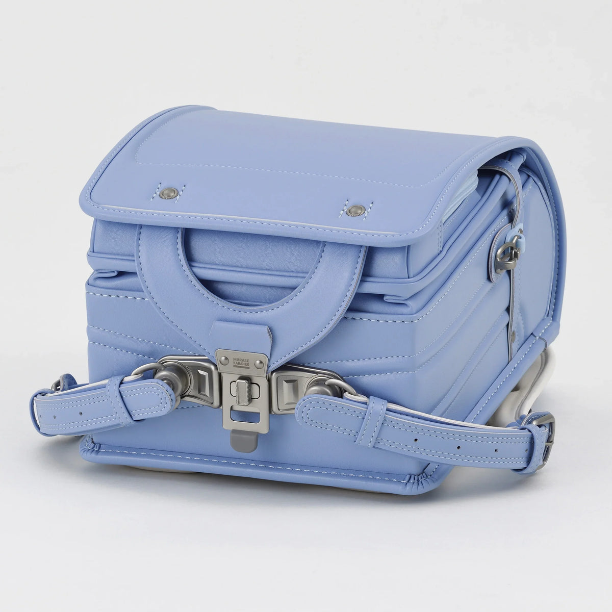 Bolca Randoseru by Murase Kabanko – light blue Japanese randoseru backpack with metal clasps and a structured design