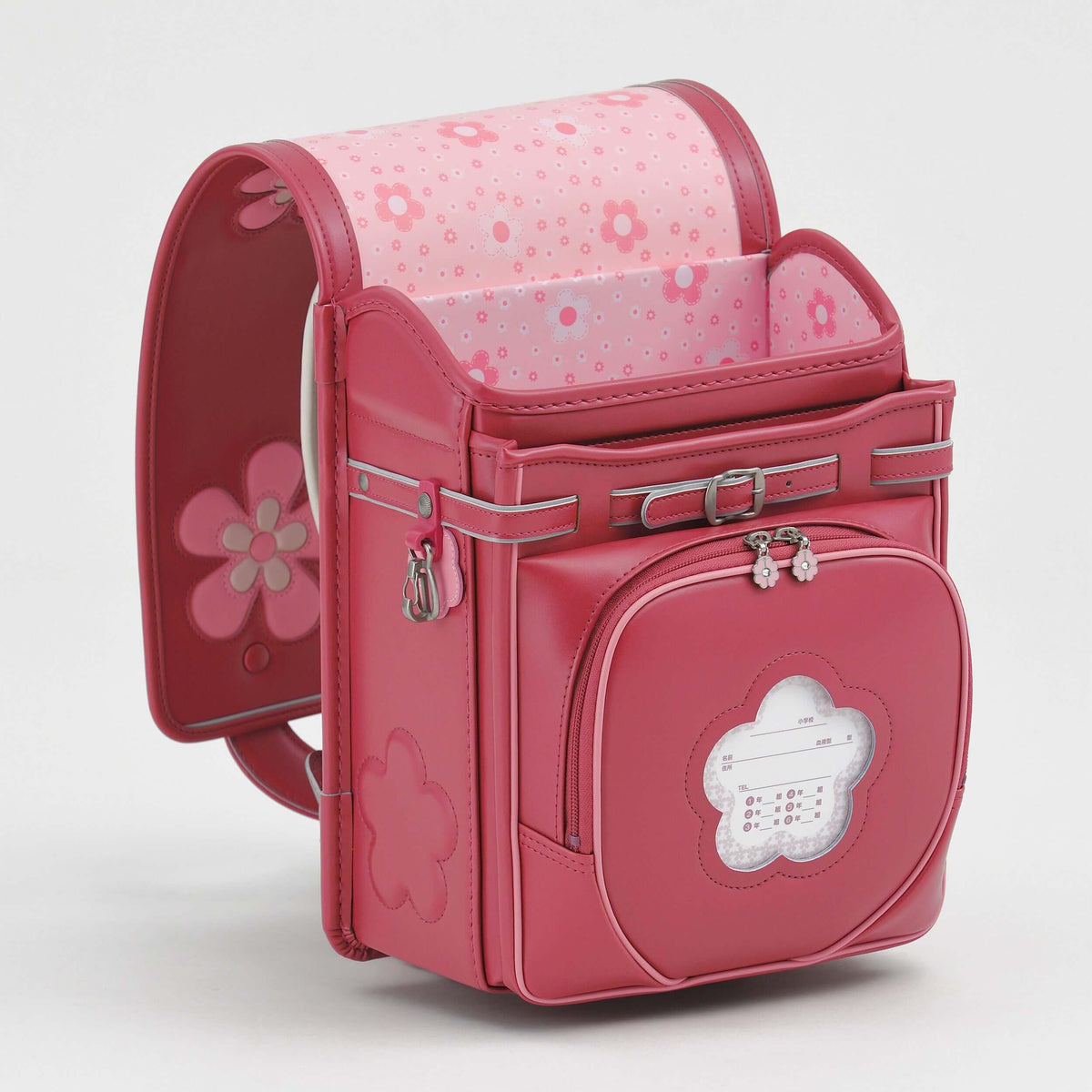 Huo Randoseru by Murase Kabanko – pink Japanese randoseru backpack with flower pattern and spacious compartments