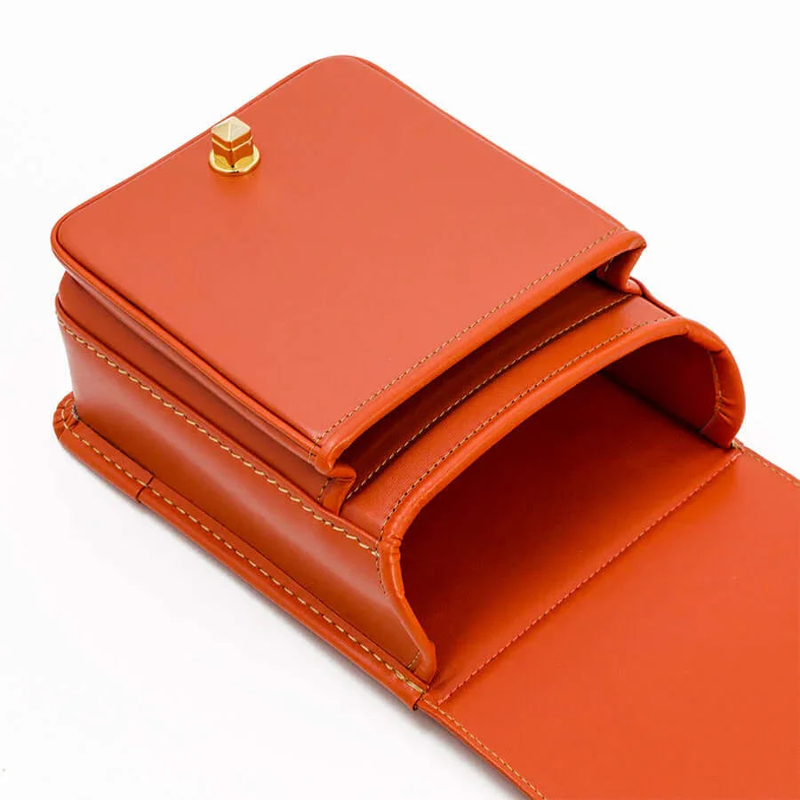 Murase Kabanko mini randoseru backpack, orange with gold clasp detail