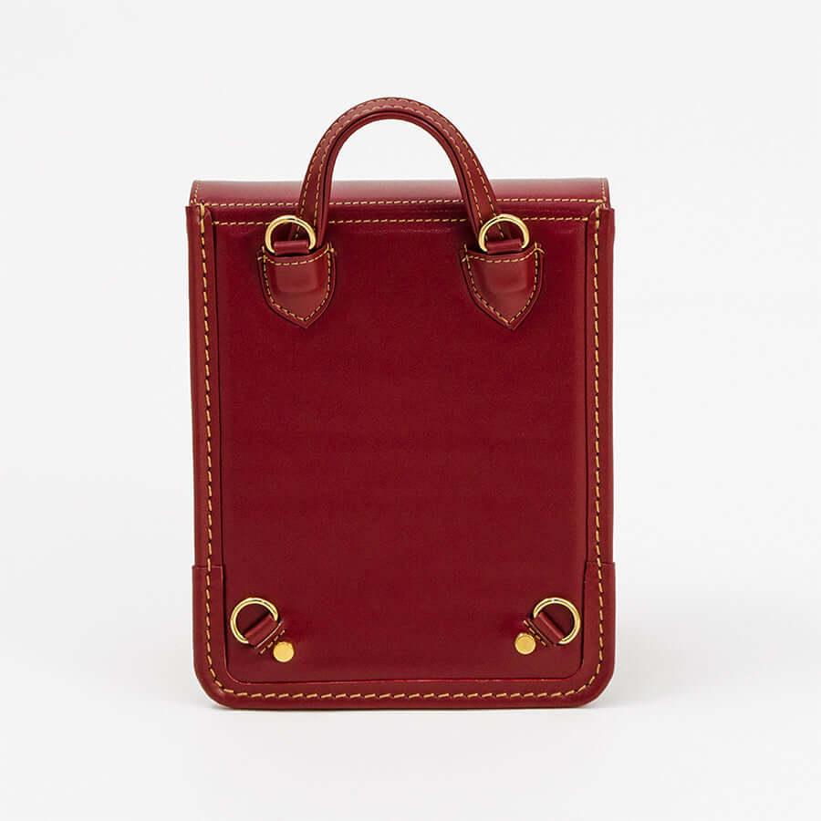 Murase Kabanko mini randoseru backpack, red leather with gold hardware and top handle