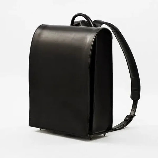 Adult Randoseru backpack in black Tochigi leather for everyday carry