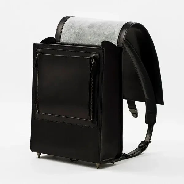 Adult Randoseru backpack Kabuto by 村瀬鞄行, black premium Tochigi leather with front zip pockets