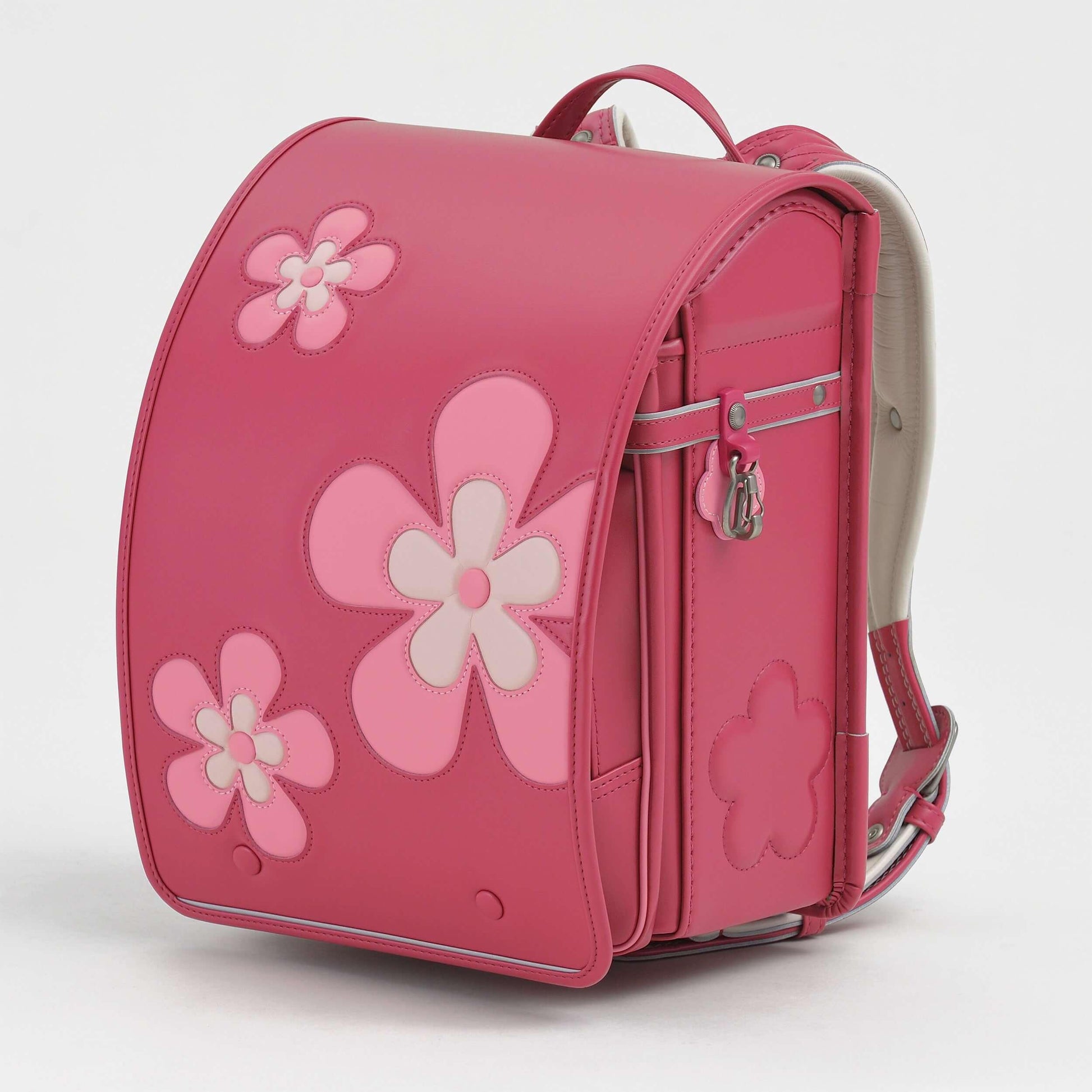 Randoseru Rose backpack by Murase Kabanko, pink with pale pink floral motifs